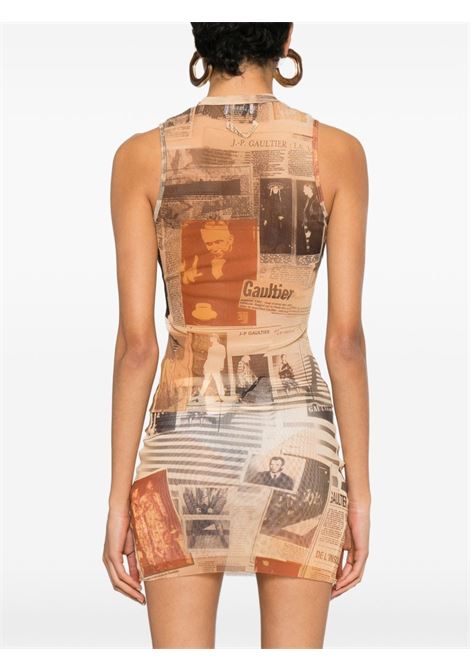 mesh tank top woman ecru grey and red JEAN PAUL GAULTIER | 26/01-W-TO415-M013P030830